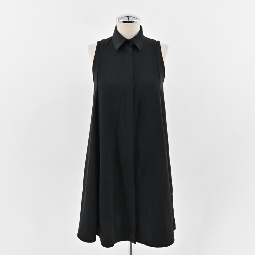 Amanda Uprichard Black Mini Dress Size XS Sleeveless Collared Relaxed Fit Chic
